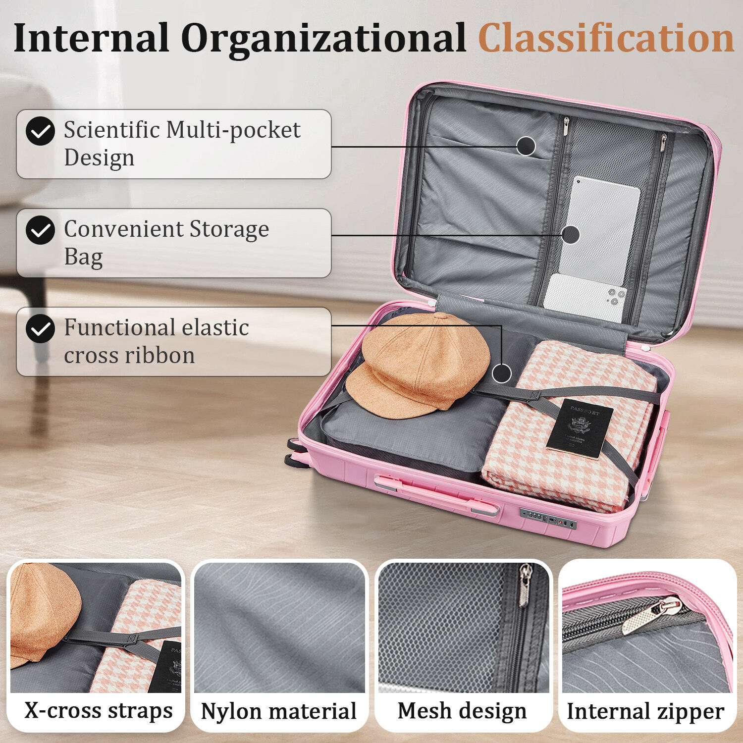Hardside Luggage Luggage Sets 4 Piece(14/20/24/28), Expandable Lightweight Suitcase with 4 Double 360 Degrees Mute Spinner Wheels PP Materials Durable TSA Lock Travel Luggage,Hardside Suitcase