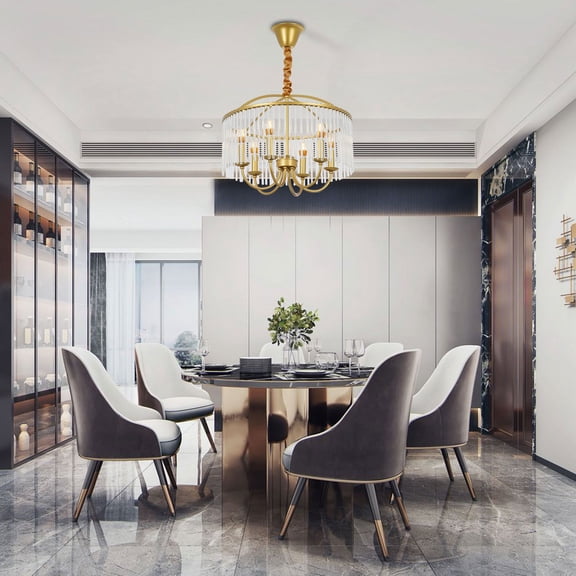 YIYIBYUS Modern Crystal Chandelier Light Fixture 6-Light Gold  Ceiling Light Fixture for Dining Room Living Room