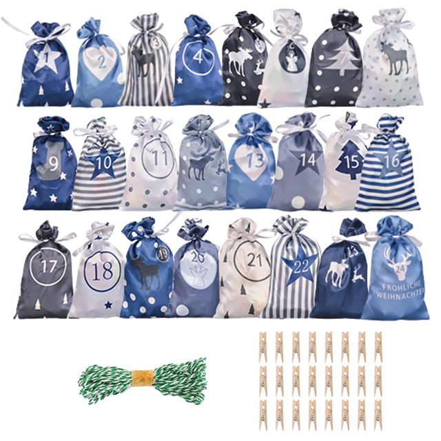 Conjunto de 24 Bolsas de Regalo Numeradas para Calendario de Adviento de Navidad para Niños - Bolsa de Almacenamiento de Dulces para Accesorios de Calendario de Navidad