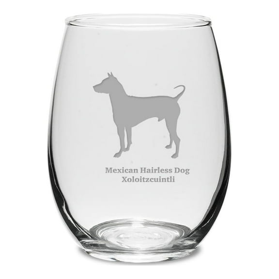 Mexican Hairless Dog Xoloitzcuintli Deep Etched 15 oz Stemless White Wine Glass