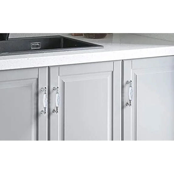 CATPAN Crystal Drawer Pulls Handles 3.75'' Hole to Hole Clear Glass Cabinet Knobs Pulls Dresser Knob Chrome Metal Silver Modern Cupboard Kitchen Bathroom Knobs (2, 3.75" Hole to Hole)