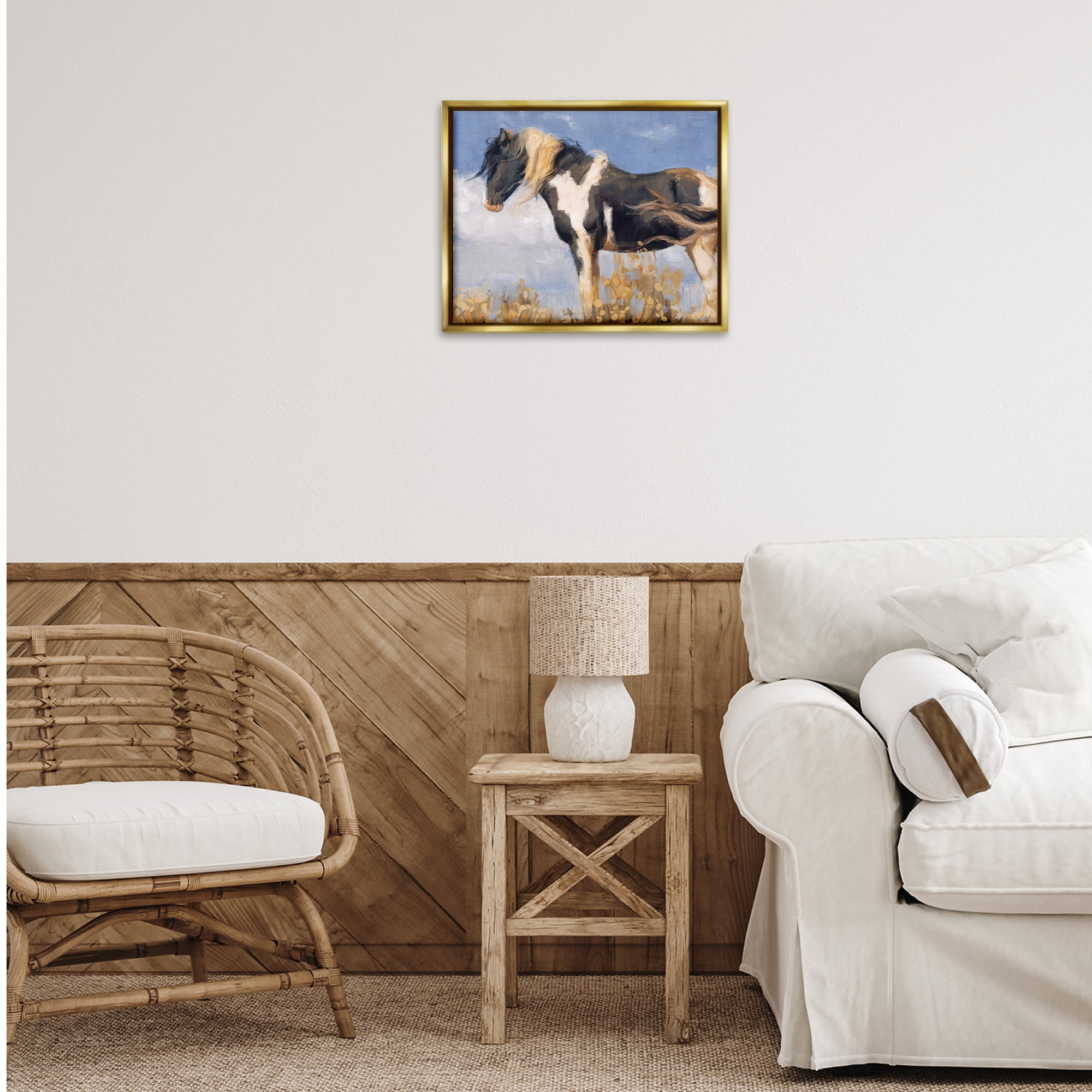 Stupell Industries Traditional Windswept Stallion Animals & Insects Painting Gold Floater Framed Canvas Art Print Wall Art, 21 x 17