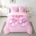 thumbnail image 2 of Homewish Glitter Disco Ball Bedding Comforter Set 7pcs, Kawaii Pink Ribbon Bow King Bedding Sets, Teens Kids Girls Reversible Bed Sheets, Microfiber Bedroom Decor, 2 of 7