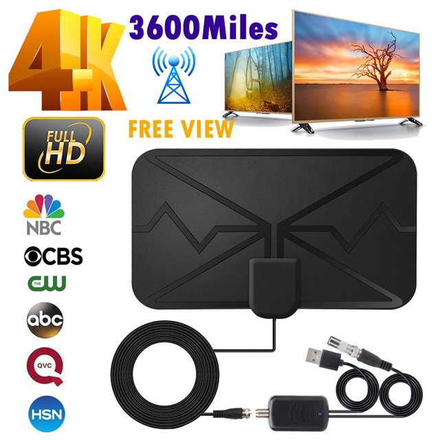 Antena de TV interior digital 4K de 3600 millas, antena de TV digital DVB-T HD para más canales, negra JM