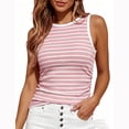 thumbnail image 2 of longantii Tank Tops For Women Ribbed Knit Round Neck Striped Camis, Slim Side Ruched Stretchy Blouses, Casual Daily Summer Sleeveless Tops Pink, 2 of 4