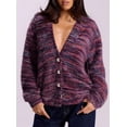 thumbnail image 4 of Suéter PRETTYGARDEN a Rayas con Botones, Cuello en V, Peludo, Morado, Talla L, 4 of 4