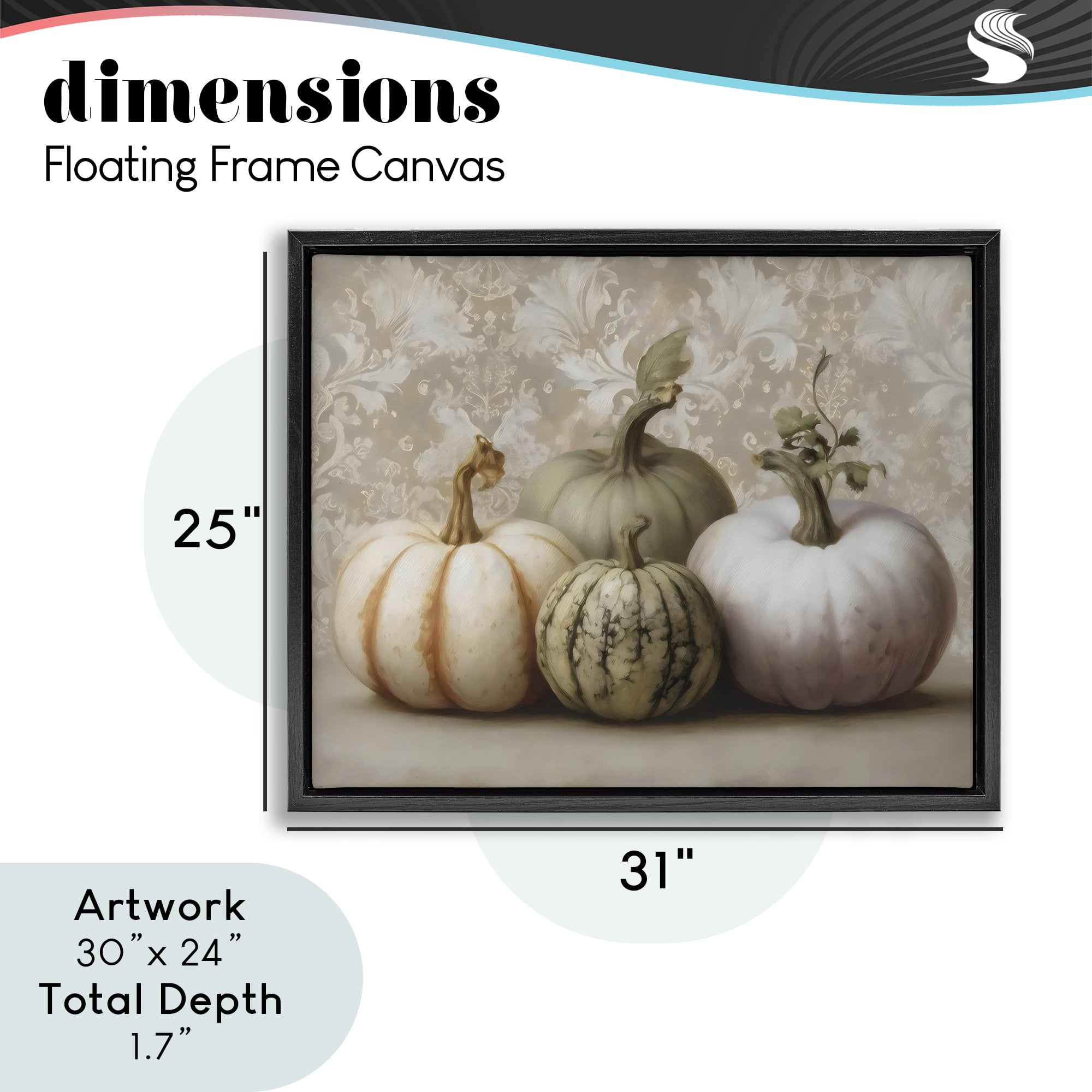 Stupell Industries Pastel Gourds on Vintage Pattern Black Framed Floater Canvas Wall Art, design by Arlington Prints