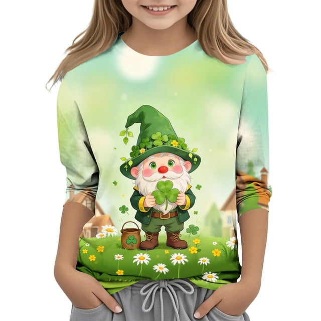 Tauxra Chandail de la Saint-Patrick pour Adultes, T-Shirt à Manches 3/4 Imprimé Col Rond, T-Shirt Graphique Trèfle Décontracté à Manches Longues pour Activités Festives