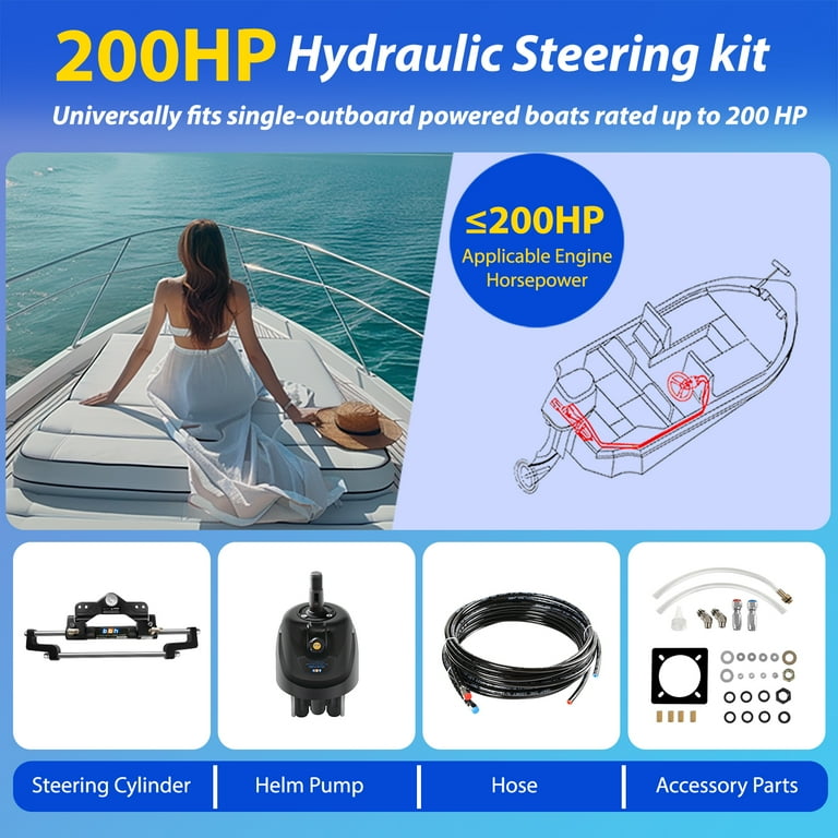 150HP Hydraulic Outboard Steering Kit Boat Marine System, Built-in Two-Way Lock Cylinder For Single-engine Use Only - Foto 5