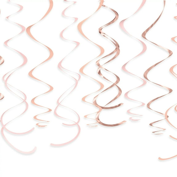 amscan Solid Color Pack Swirl Decoration 22IN 12pc Plastic Hanging Whirls, Rose Gold Pink