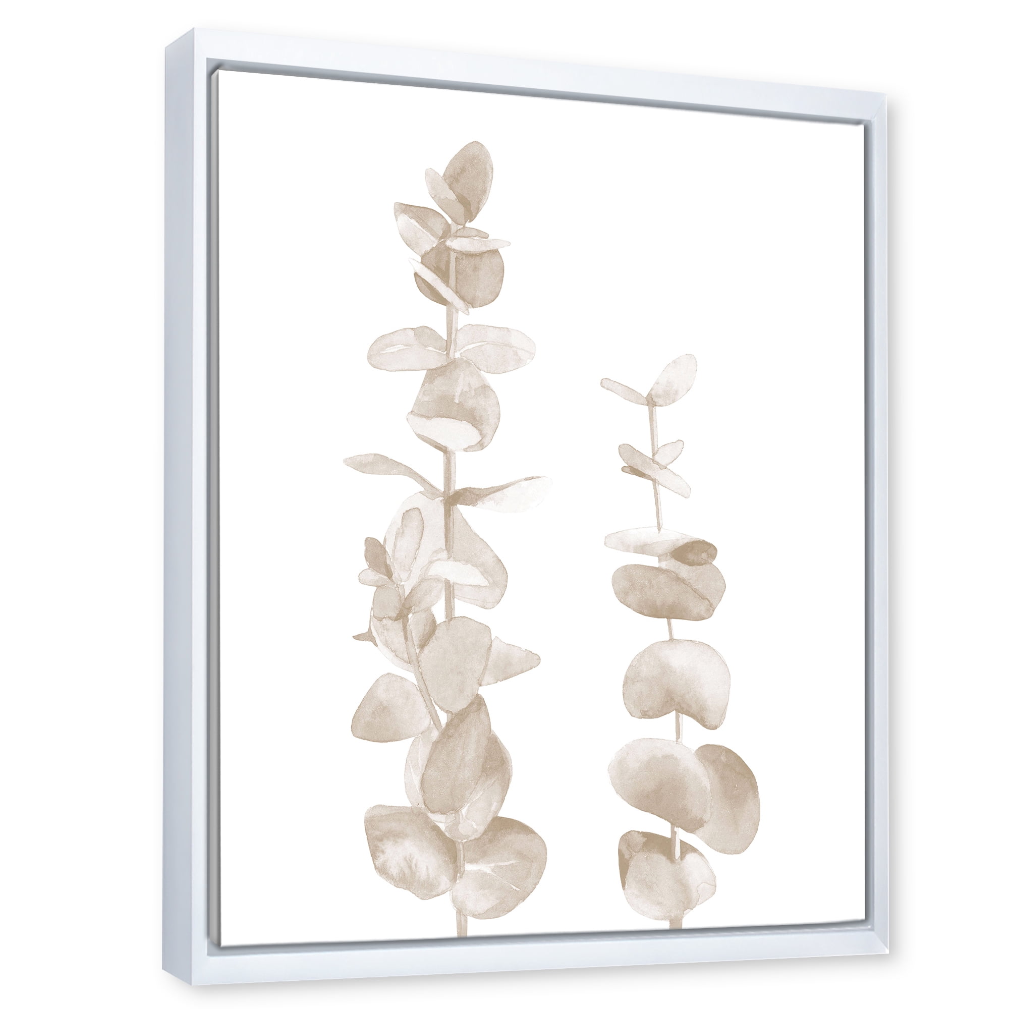 Designart 'Grey Eucalyptus Branches On White' Traditional Framed Canvas Wall Art Print