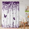 thumbnail image 6 of Shower Curtain Butterfly Leaf Shower Curtains for Bathroom Decor, Waterproof Polyester Shower Curtain Set with Hooks, Extra Long 72" x 78" Purple Plant Silhouette, 6 of 9
