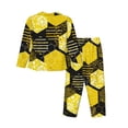 thumbnail image 2 of Kll Geometric Pattern With Bee Print Women'S Long Sleeve Pajamas With Pants Sleepwear Loungewear 2 Set-Medium, 2 of 9