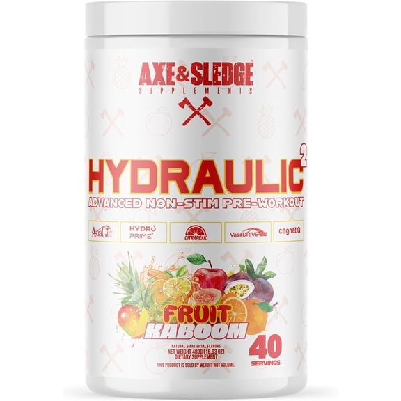 Axe & Sledge Hydraulic Stim-Free Pre-Workout Powder for Men & Women | Performance, Stamina, Focus, Pumps | L-Citrulline, Beta Alanine, Creatine, Caffeine-Free, Fruit Kaboom