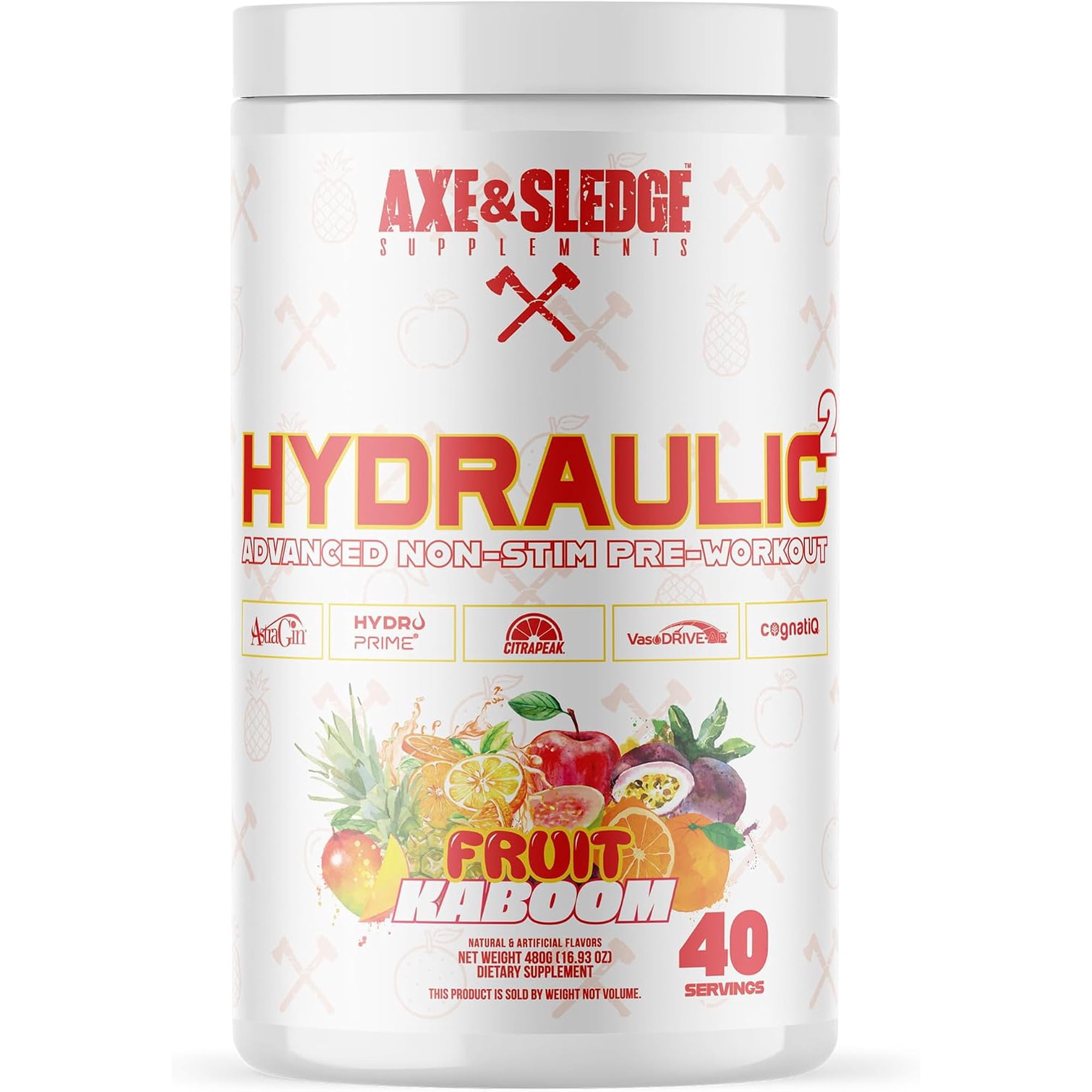 Axe & Sledge Hydraulic Stim-Free Pre-Workout Powder for Men & Women | Performance, Stamina, Focus, Pumps | L-Citrulline, Beta Alanine, Creatine, Caffeine-Free, Fruit Kaboom