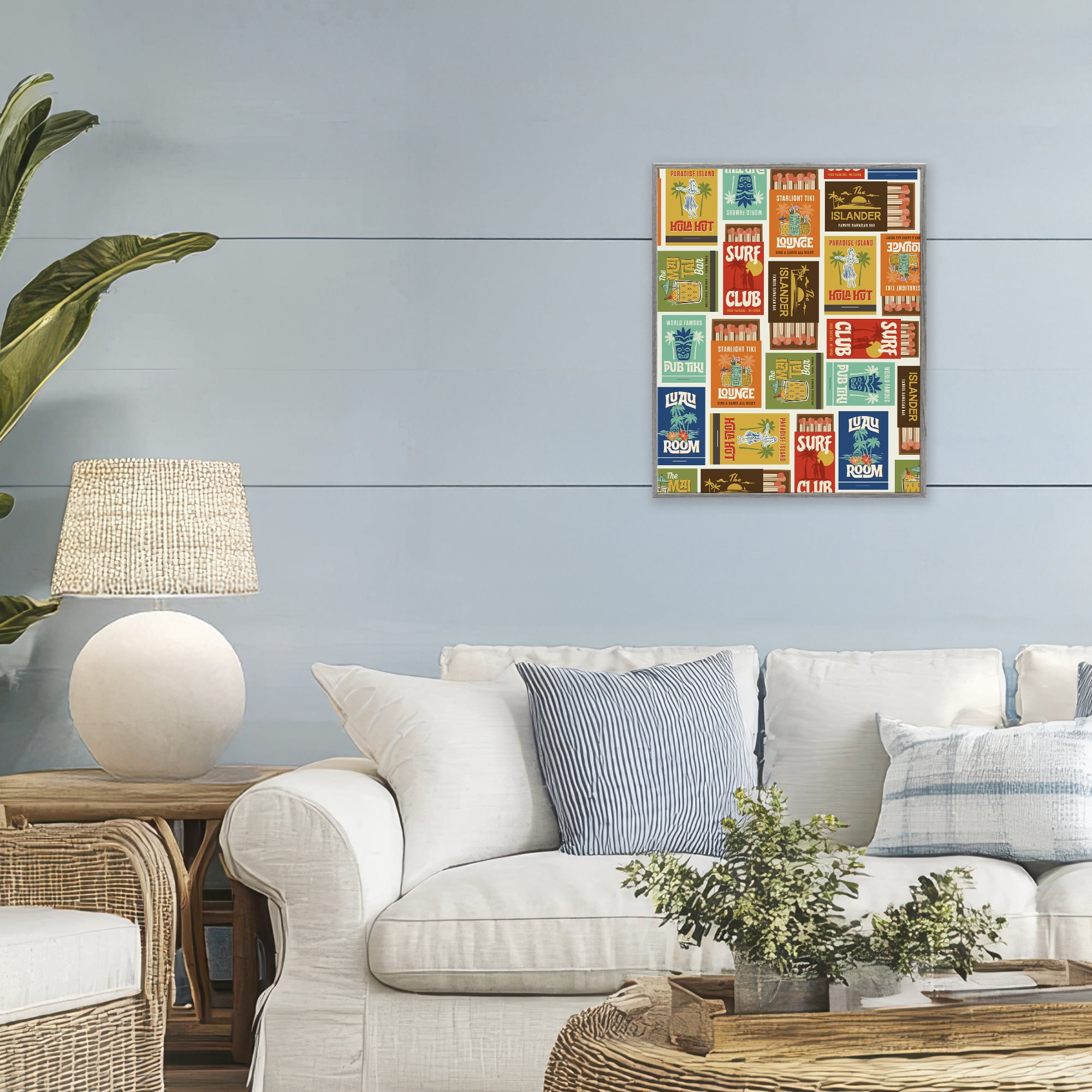 Stupell Industries Vintage Tropical Match Boxes Gray Framed Giclee Art, design by Emily Dumas