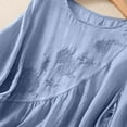 thumbnail image 4 of MIXUE Womens Summer Tops Solid Color Floral Embroidered Round Neck Long Sleeve Vintage Bohemian Loose Fit Shirts For Women Tee Shirts Daily-Wear,Blue,L, 4 of 9