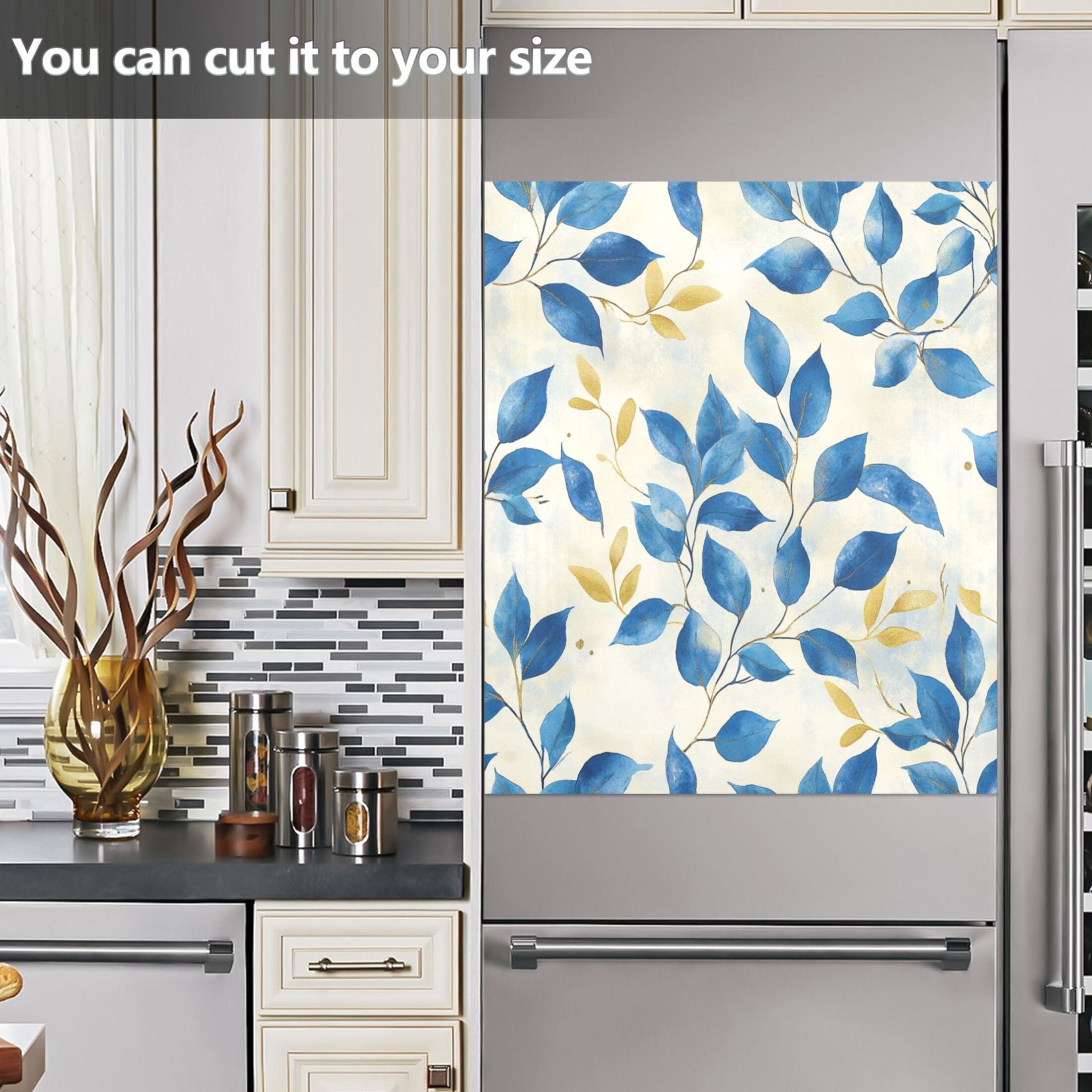 Dishwasher Magnetic Sticker 23x26 Inch Refrigerator Magnetic Sticker Washing Machine Magnetic Sticker Kitchen Panel Magnetic Sticker Home Decor Beautiful Pretty Blue Leaves