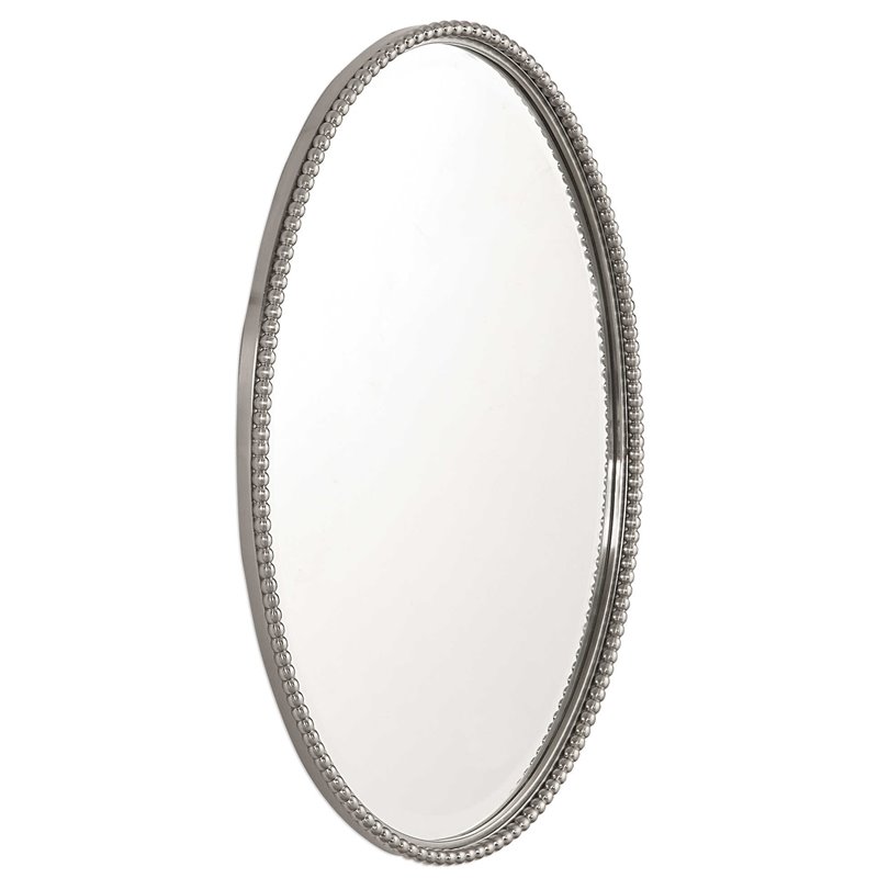 Beaumont Lane Beaded Metal Oval Wall Mirror in Brushed Nickel