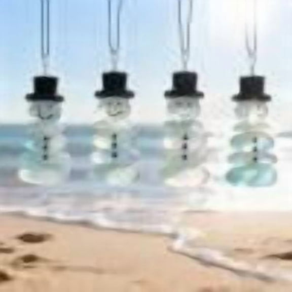 Coastal Christmas Sea Glass Ornaments, Acrylic Sea Glass Christmas Tree Hanging Decorations, Xmas Pendants Decor with Rope, Ornament Gift for Beach Lover(Snowman 4PC)