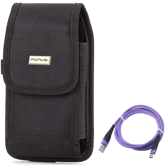 6ft USB Cable w Case Belt Clip for Samsung Galaxy S20 Ultra - Purple Type-C Charger Cord, Rugged Holster Canvas fits Samsung Galaxy S20 Ultra