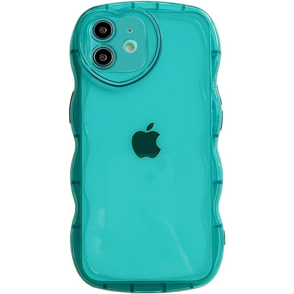 for iPhone 11 Case (2019 6.1"),Cute Clear Love Case,with Love-Heart Camera Frame Wavy Edge Transparent Full Protective Soft TPU Shockproof Phone Cases Cover for Women Girls Green