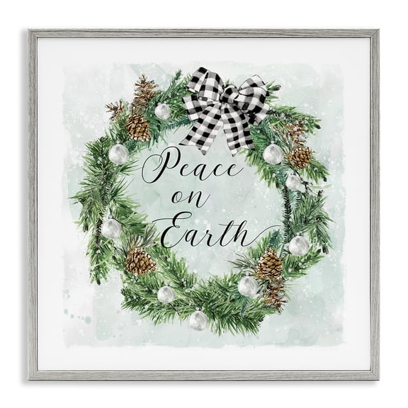 Stupell Industries Cottage Peace Seasonal Wreath Gray Framed Giclee Art, 24 x 24, by Carol Robinson