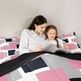 thumbnail image 4 of Manfei Modern Geometric Block Twin Comforter Sets, Abstract Square Art Bedding Set, Pink Black Gray, Black Reversible 2 Pieces, 1 Comforter and 1 Pillowcase, 4 of 6