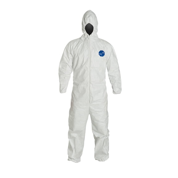 Tyvek 400 Hooded Disposable Coveralls, 3XL, Zipper, Elastic Wrist, Elastic Ankle, White, PK6