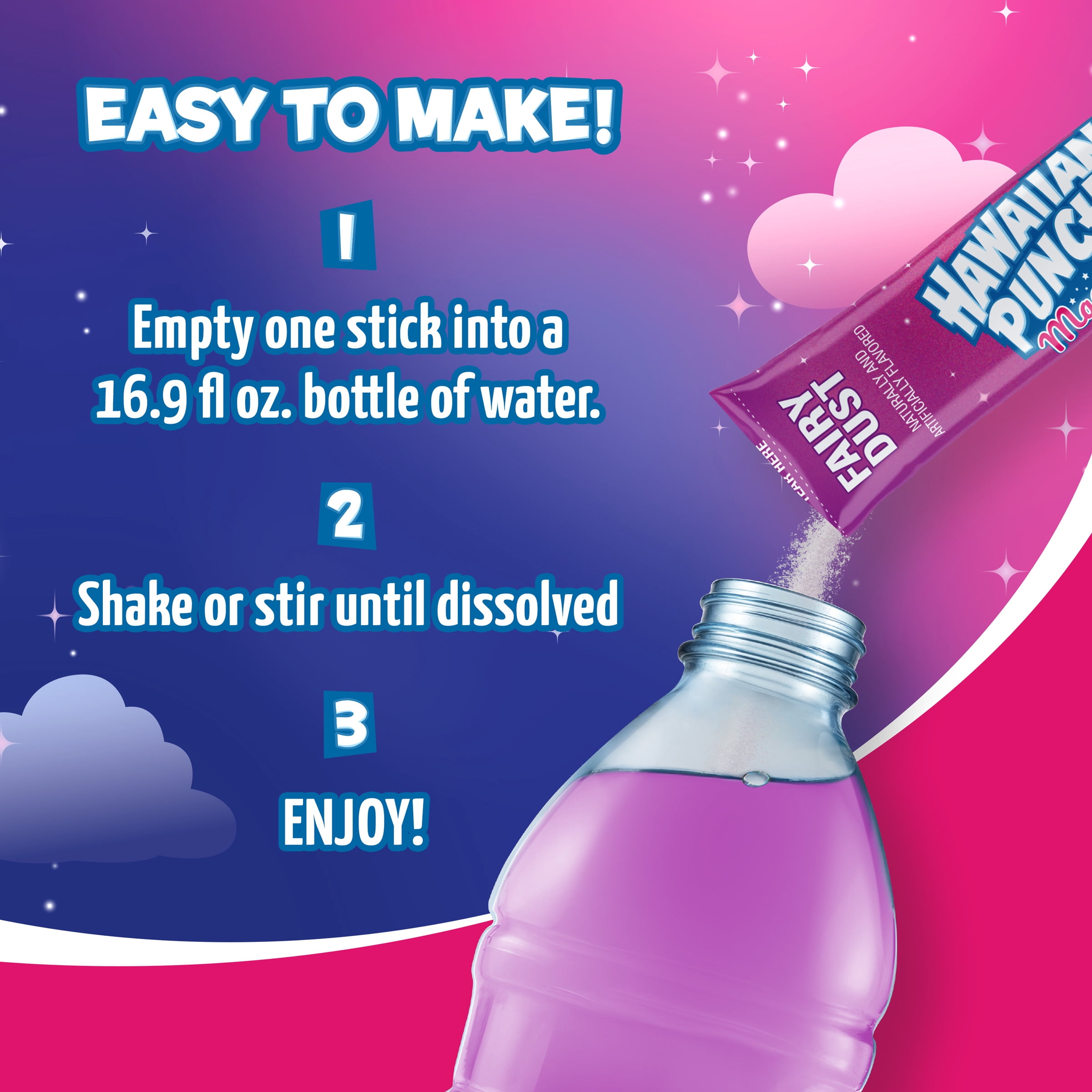 (6 pack) Hawaiian Punch Magic Powder Drink Mix Variety Pack, Fairy Dust, Marshmallow Clouds & Genie Wishes, 30 Sticks