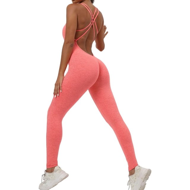 Qszmjo Mono de Yoga cruzado en la espalda sin costuras para mujer, mono deportivo de una pieza con espalda descubierta para entrenamiento, mono deportivo con doble correa