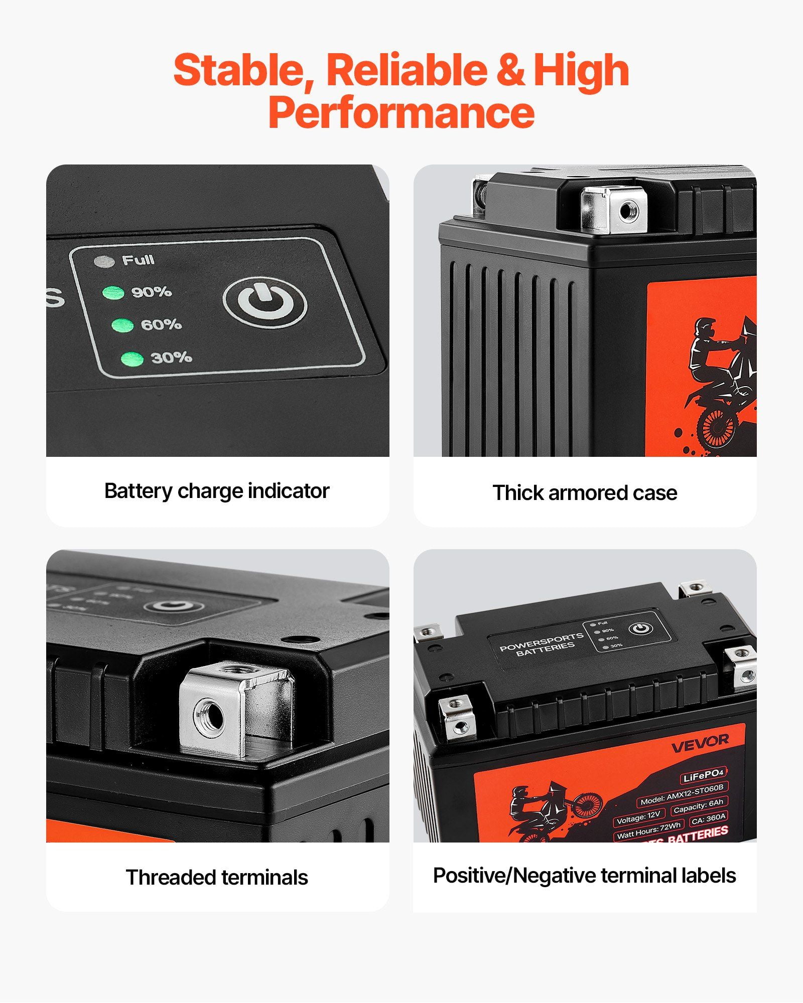 Motorcycle Battery 12V 6Ah YTX12-BS High Performance Powersports Battery