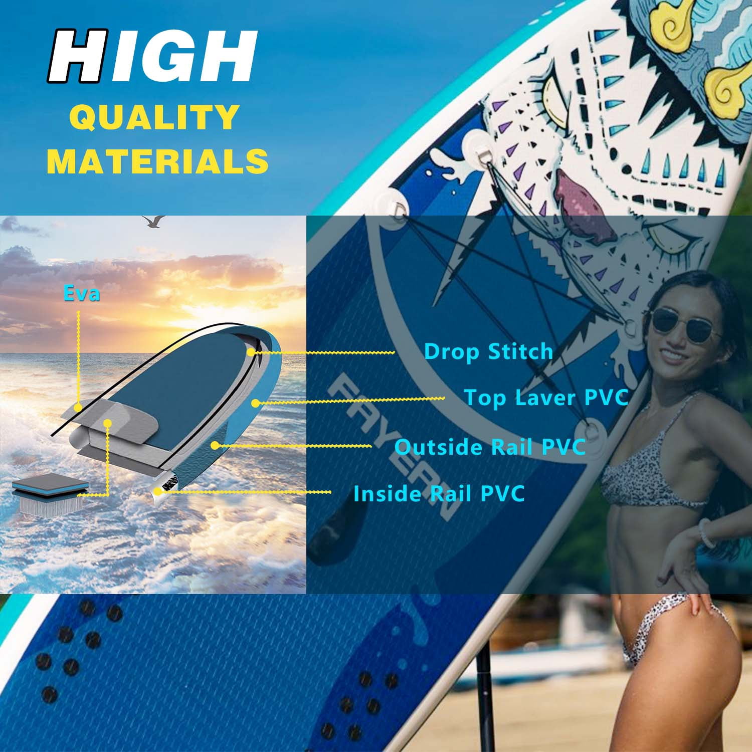 Paddle Board, 10'6''/11' Extra Wide Inflatable Stand Up Paddle Boards for Adults, with Premium SUP Accessories - 3 Fins, Adjustable Paddle, Safety Leash & Waterproof Phone Bag