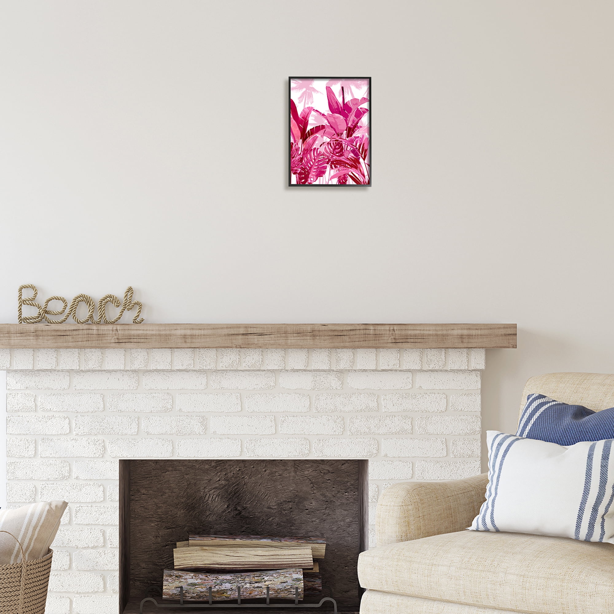 Stupell Industries Modern Pink Palms Botanical & Floral Painting Black Framed Art Print Wall Art, 11 x 14