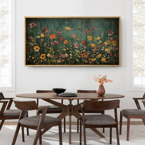 IDEA4WALL Extra Large Framed Canvas Print Wall Art Vintage-Inspired Floral Illustrations Colorful Floral Field Antique Retro Fine Art Oversized Artwork Relax/Calm for Living Room - 60"x30"