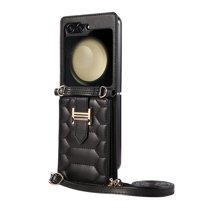 Dteck for Samsung Galaxy Z Flip 5 Case, Z Flip5 Crossbody Wallet Case with Card Holder for Women Girls, Soft PU Leather Shockproof Protective Phone Cover for Samsung Galaxy Z Flip 5,Black