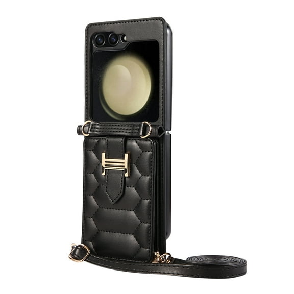 Dteck for Samsung Galaxy Z Flip 5 Case, Z Flip5 Crossbody Wallet Case with Card Holder for Women Girls, Soft PU Leather Shockproof Protective Phone Cover for Samsung Galaxy Z Flip 5,Black