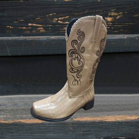 

Booties Shoes Heels Women Retro Slip On Round Embroidery Toe Print Middle Women s Boots Womens Heeled Boots 6.5 Womens Western Boots Low Heel Womens Suede Boots Low Heel Boots Women Size 7.5 Taupe