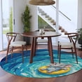 thumbnail image 4 of Funny Art Round Living Room Rugs 8 ft, Summer Elephant Swimming Blue Sea View Oil Painting Washable Large Area Rug with Non-Slip Sturdy Edge Binding Round Carpet for Dining Room Kitchen Office, 4 of 9