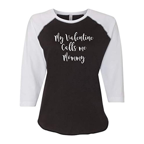 Calls Me Mommy Valentine's Day Women's Raglan Shirt-Solid Black/White-Small
