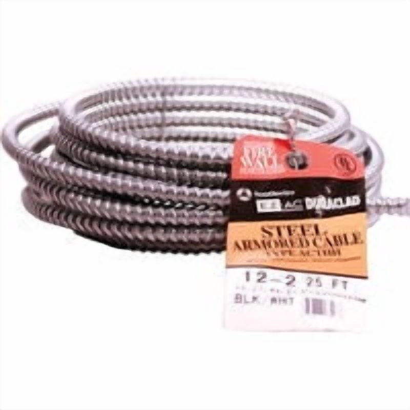 Southwire 12/2 Aluminum MC Cable - THHN, 25ft, Black/White/Green For Electrical Wiring