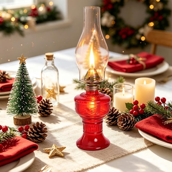 Chamber Oil Lamps for Indoor Use Vintage Kerosene Lamp Rustic Kerosene Lantern with Adjustable Fire Wick Lighting Oil Lantern for Home Emergency Lighting, 13'' High