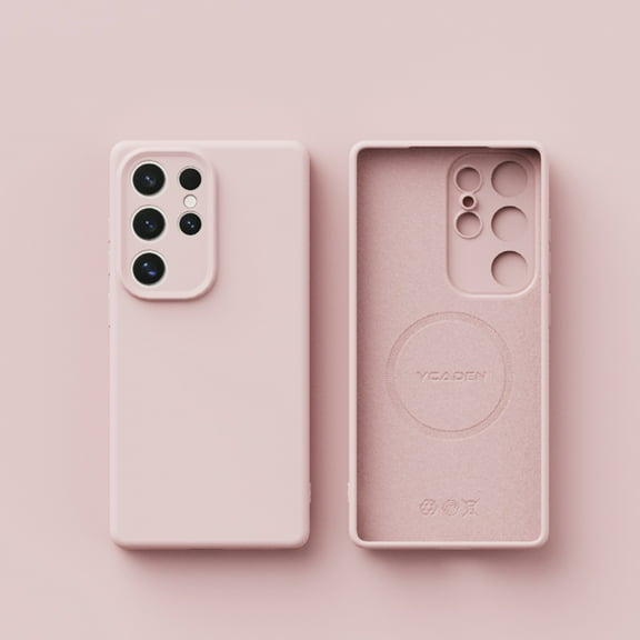 Compatible with Samsung S24 Ultra Case, Silky Touch Premium Soft Silicone Rubber Anti-Fingerprint Protective Flexible Bumper Case, Support Wireless Charging, Anti-Scratch Microfiber Lining, Pink