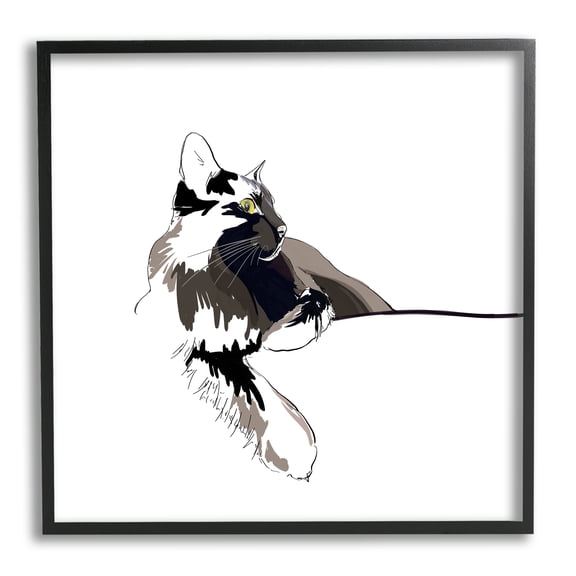 Stupell Industries Minimal Cat Lounging Pet Portrait Animals & Insects Painting Black Framed Art Print Wall Art