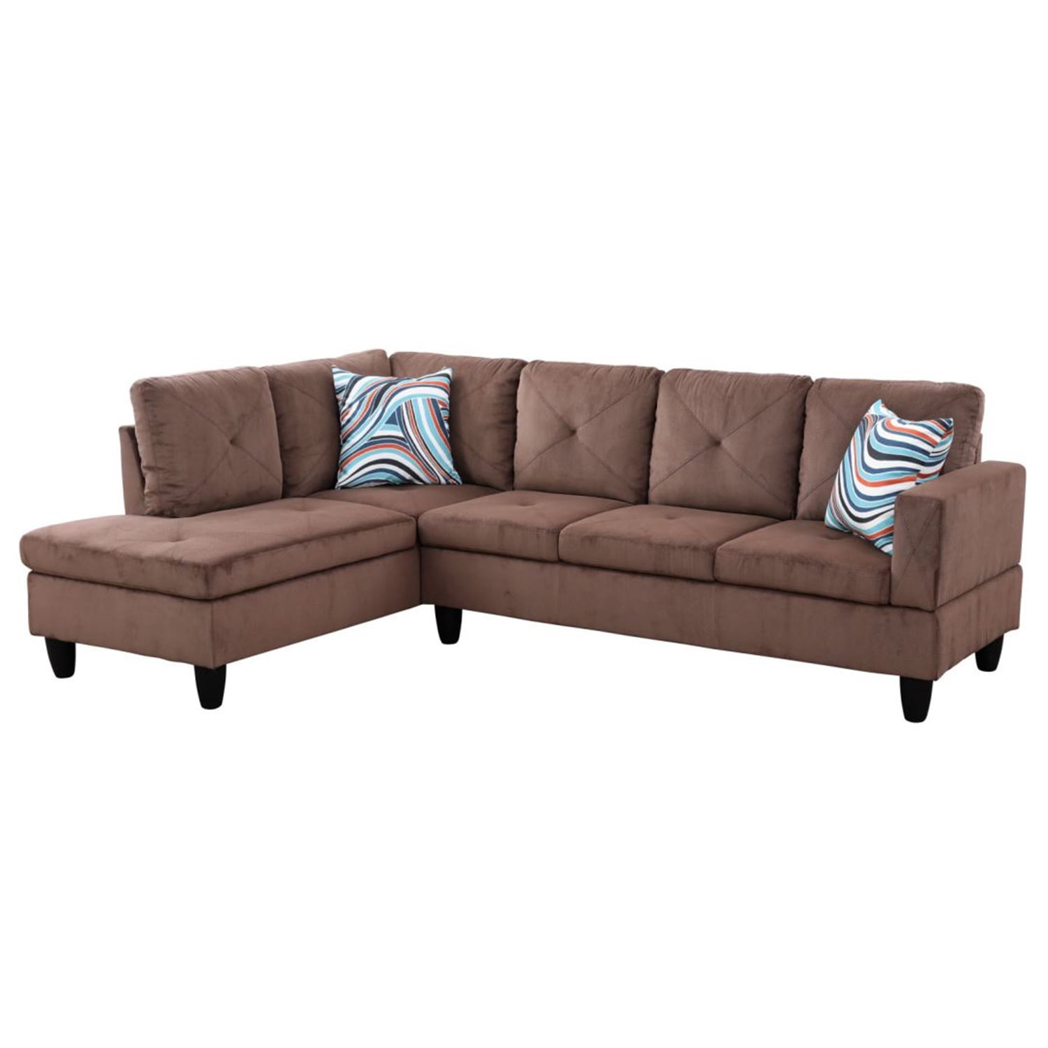 Hommoo Corduroy 4-Seat L-Shape Sectional Couch Sofa, Living Room Furniture Sets, Brown(No Ottoman)