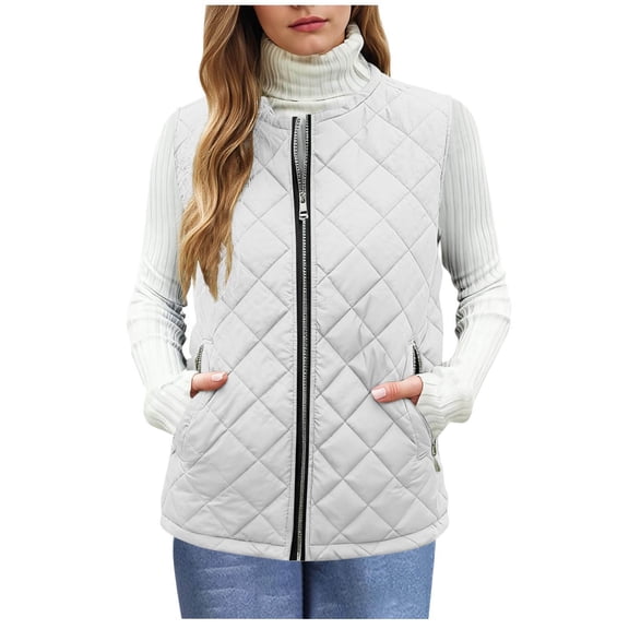 Women Quilted Vest Lightweight Sleeveless Zip Up Outerwear with Pockets Casual Fall Winter Gilet
