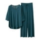 thumbnail image 1 of Conjunto de pijama de manga 3/4 para mujer: top con cuello en V y pantalones con cintura elástica, tejido de poliéster, ropa informal para estar por casa - Tallas L/XL, 1 of 3