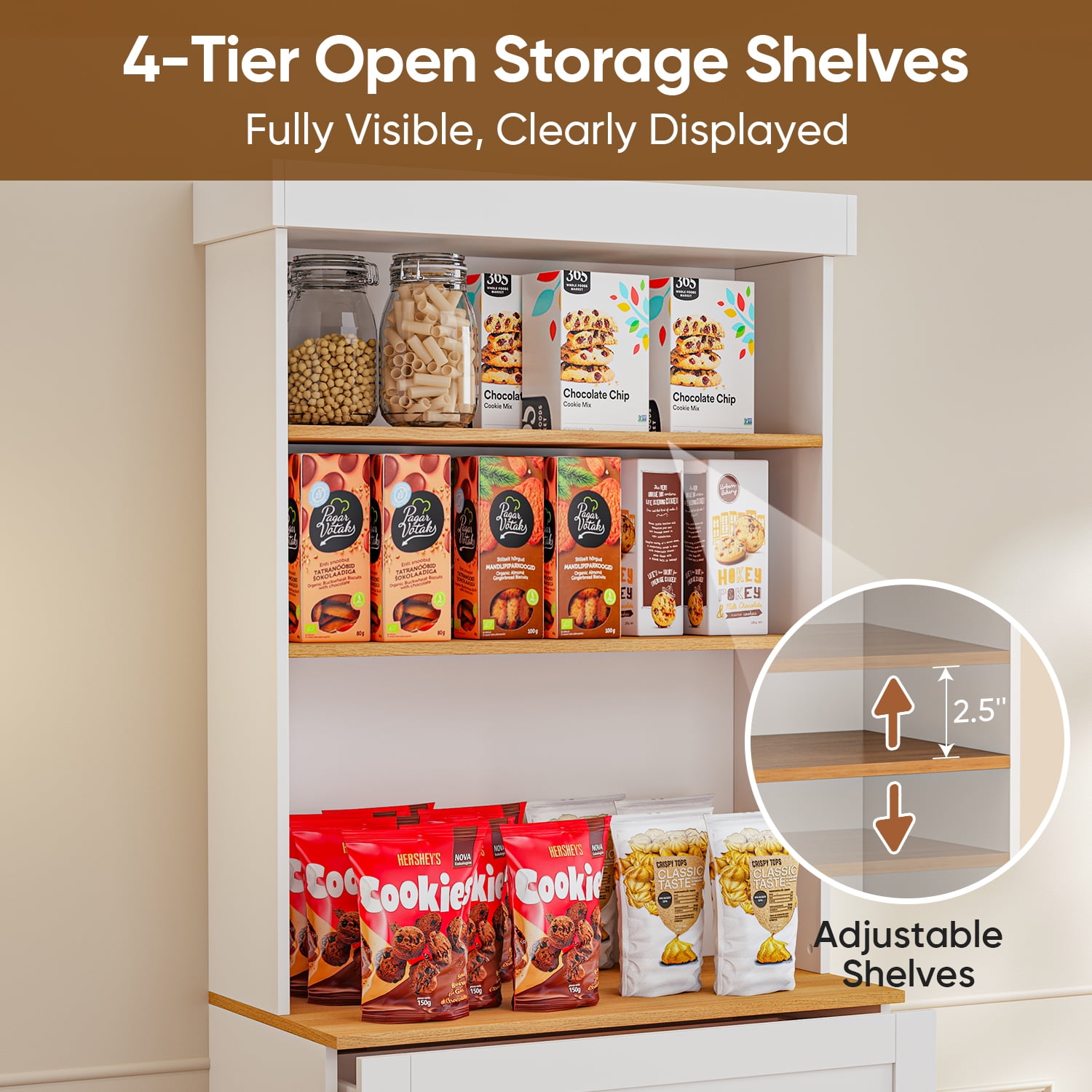 71" Tall Kitchen Pantry Cabinet With Drawers and Adjustable Shelve,Coffee Bar Hutch with Microwave Stand for Dining Room,Living Room,White