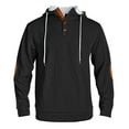 thumbnail image 4 of safuny Men's Henley Hoodie Cable Knit Elbow Patch Casual Long Sleeve Pullover Black L, 4 of 5