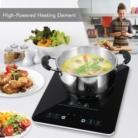 NutriChef 14.2 in Electric Cooktop - 1 Elements - Temperature Control, Non-stick, Easy Clean - Black